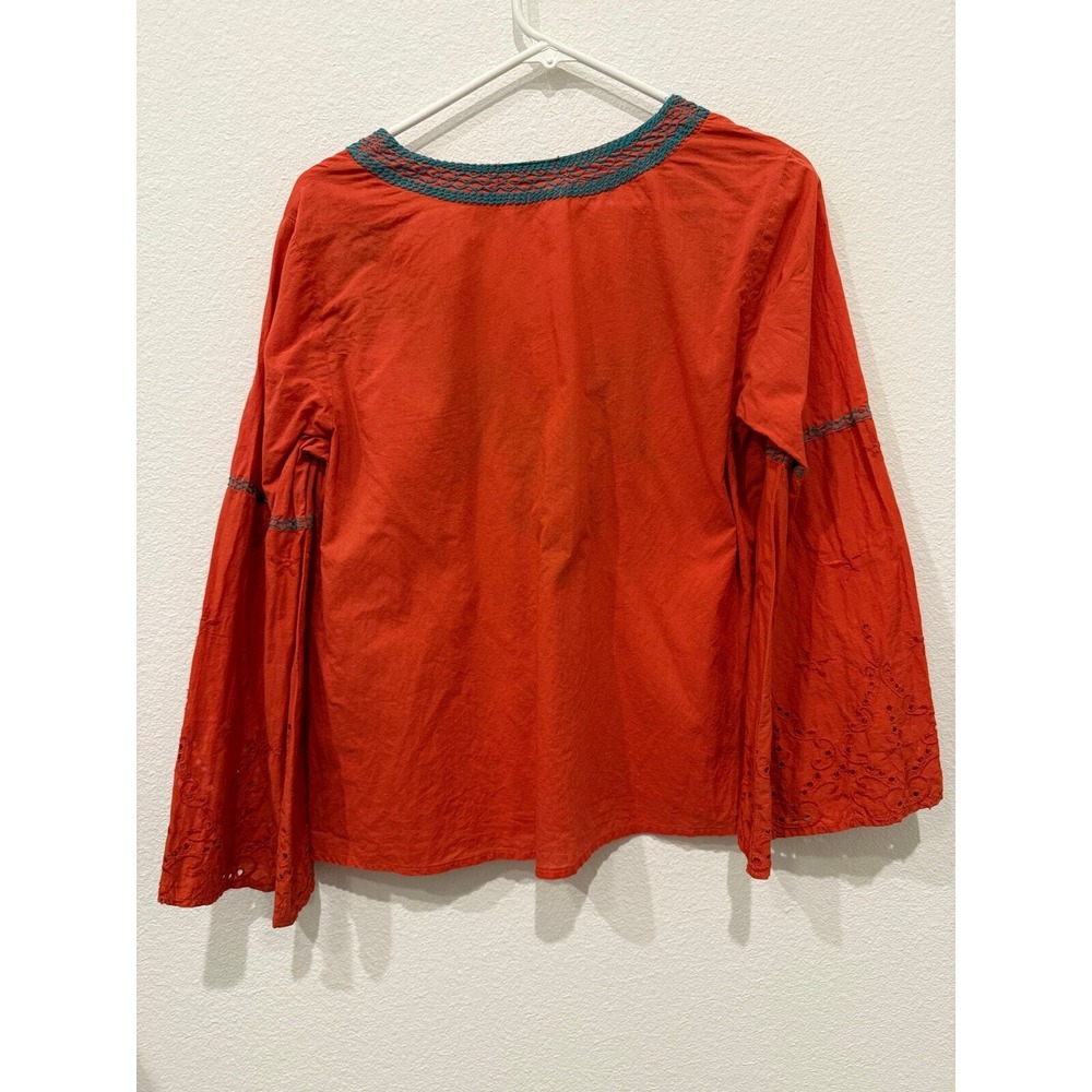 Wrangler Retro Orange and Blue‎ Embroidered Bell Sleeve Blouse Top S Western - Picture 2 of 8